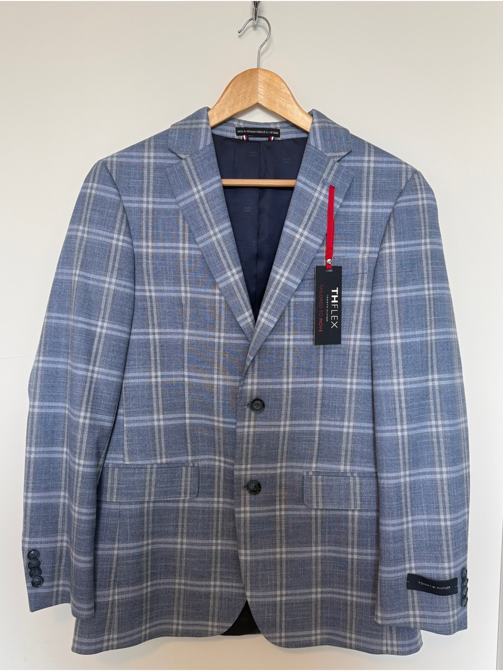 Tommy Hilfiger Blue Plaid Sport Coat with White Windowpane